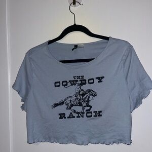 H&M Blue Cropped Top The Cowboy Ranch XL